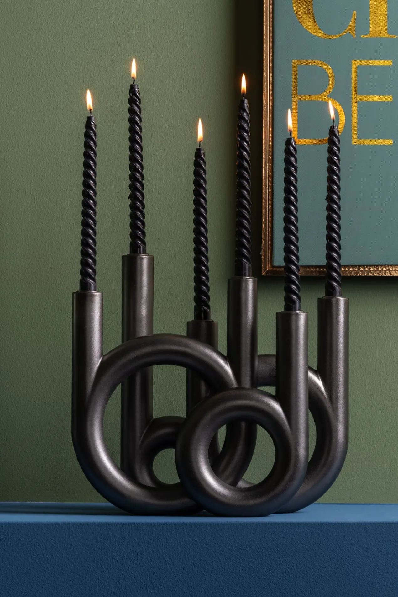 Candle holder Rings large metallic dark grey
