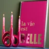 Candle holder Rings medium metallic dark pink