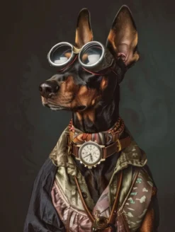 Canvas schilderij van een Doberman Pinscher 60x80 cm