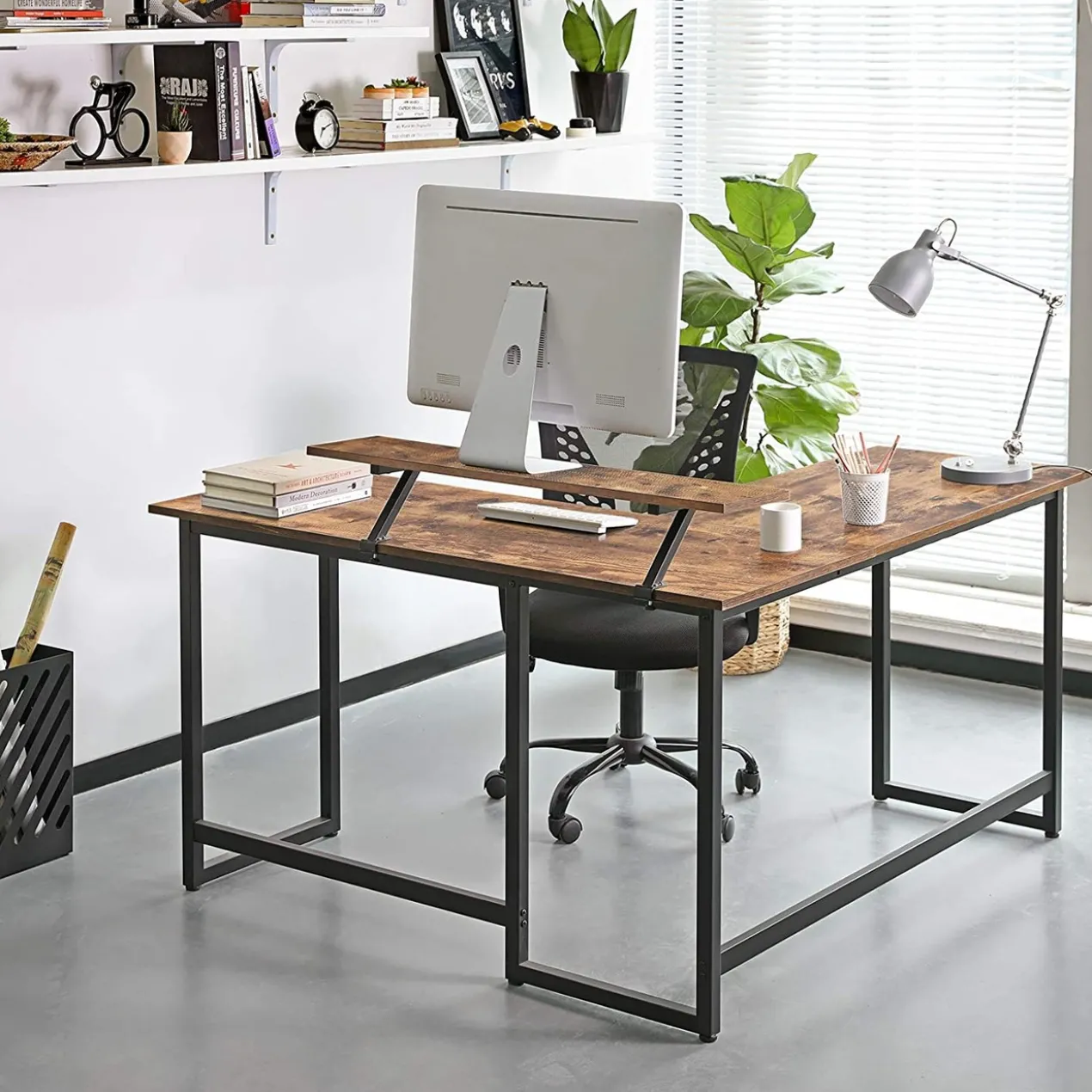 Computerbureau L-vormig Indusign zwart
