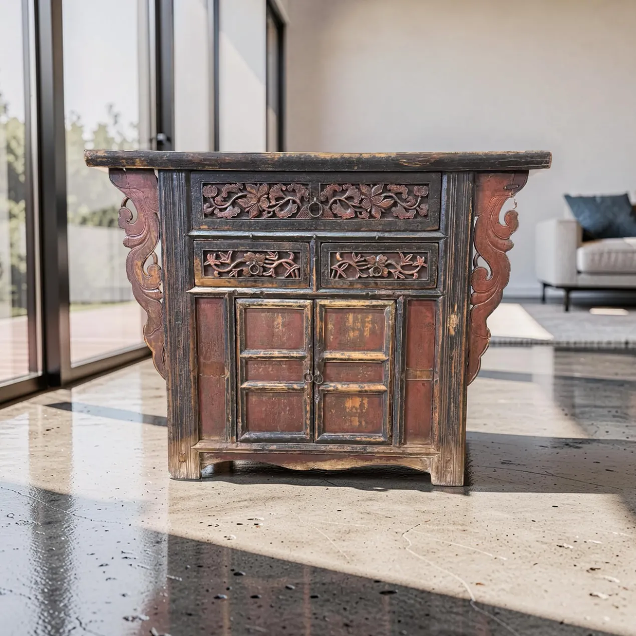 Console snijwerk naturel uniek