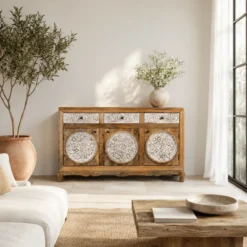 Daska - Gesneden Mangohouten Dressoir Whitewash