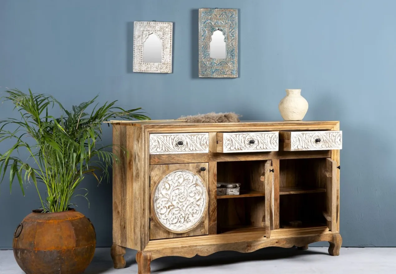 Daska - Gesneden Mangohouten Dressoir Whitewash