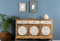 Daska - Gesneden Mangohouten Dressoir Whitewash