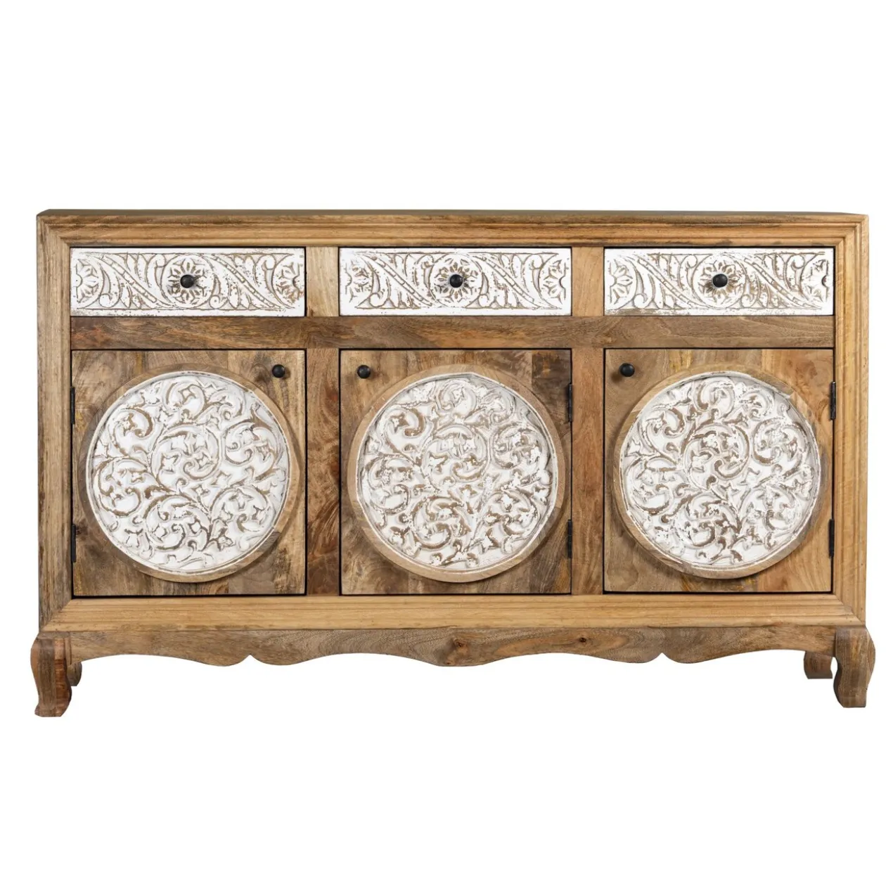 Daska - Gesneden Mangohouten Dressoir Whitewash