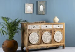 Daska - Gesneden Mangohouten Dressoir Whitewash