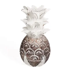 Decoratie Houten ananas natural/wit