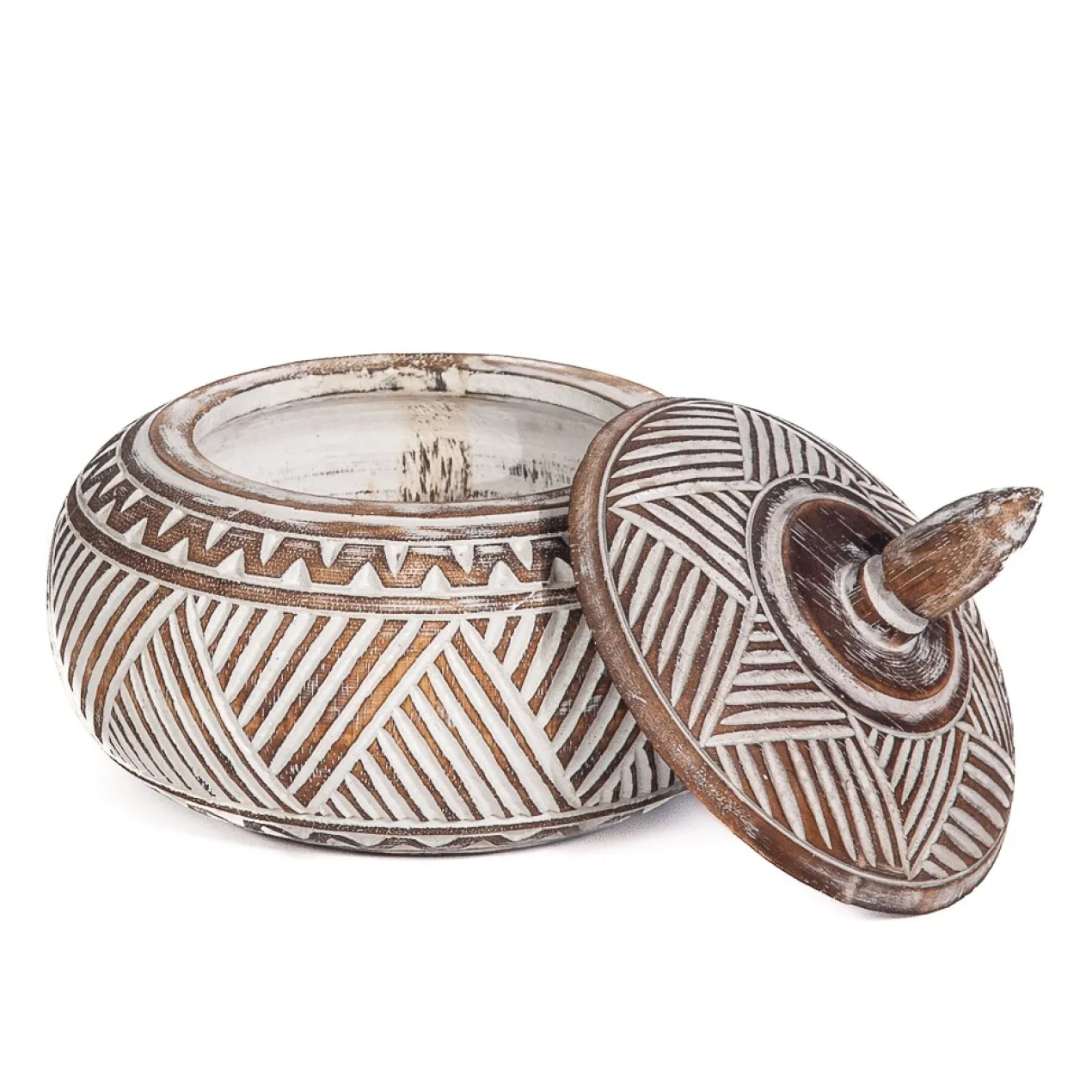 Decoratie pot Menemum burned/wit