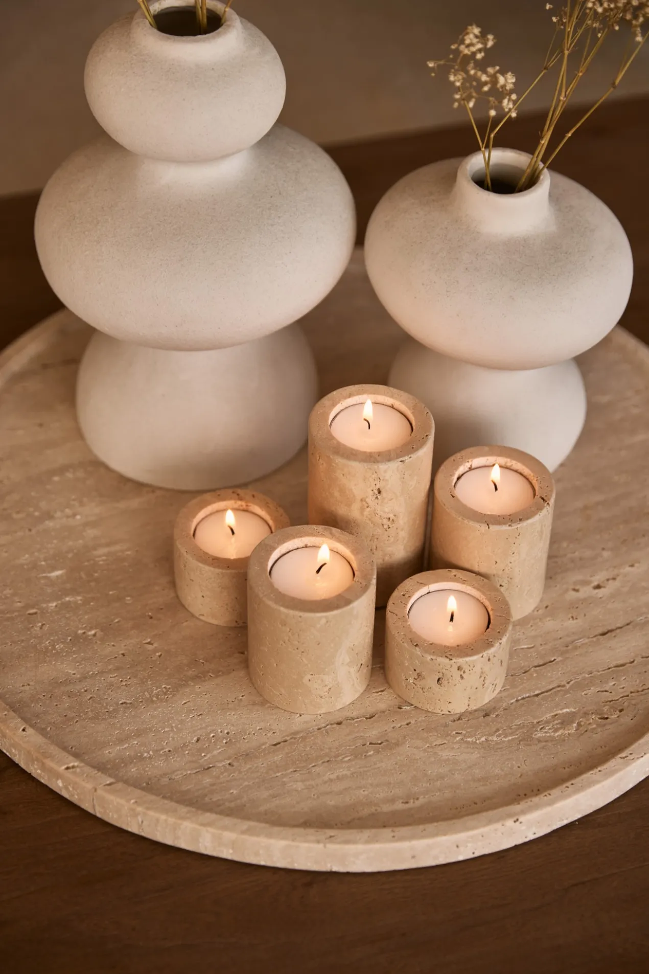 Dienblad Travertine rond met rand Ø45