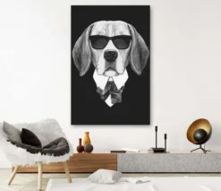 Dog with sunglasses- 3 – Canvas schilderij 100 x 200 cm