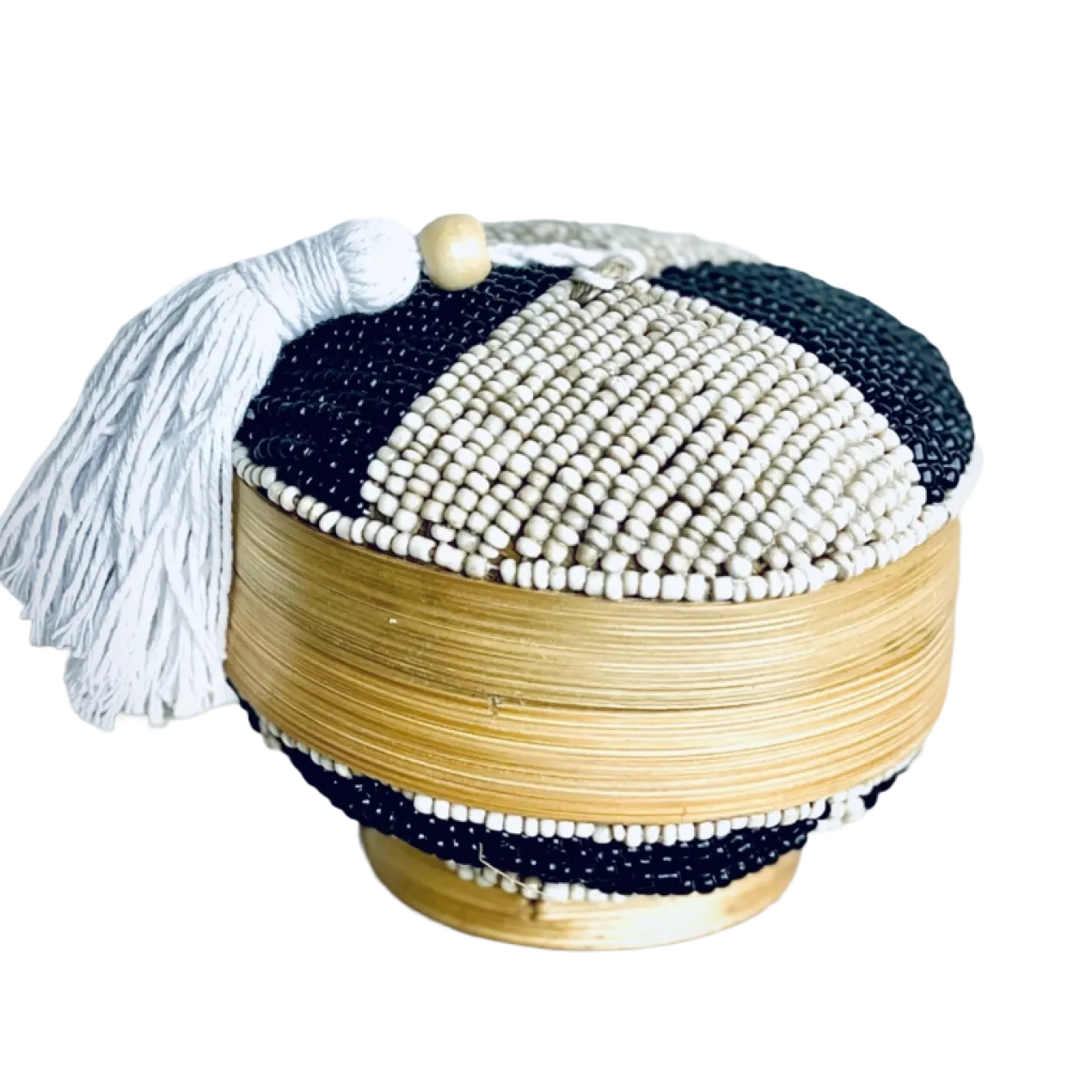 Doosje Bamboe kraaltjes/kwastje zwart/creme