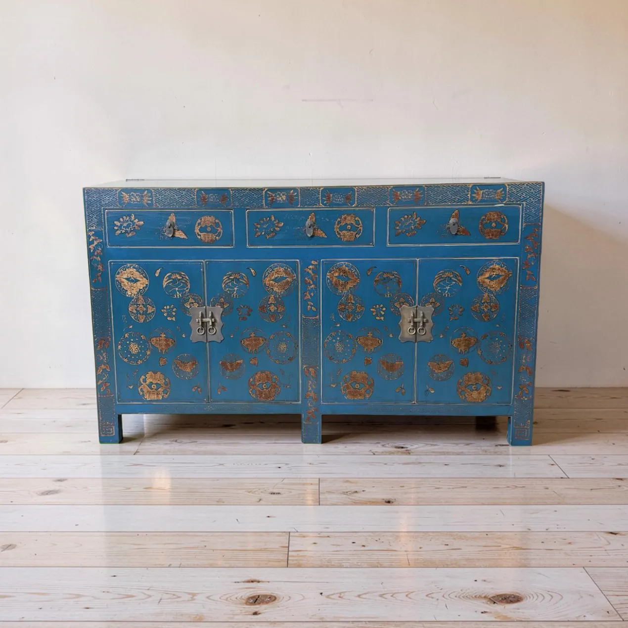 Dressoir blauw uniek mooi schilderwerk