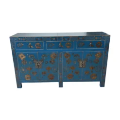Dressoir blauw uniek mooi schilderwerk