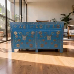 Dressoir blauw uniek mooi schilderwerk