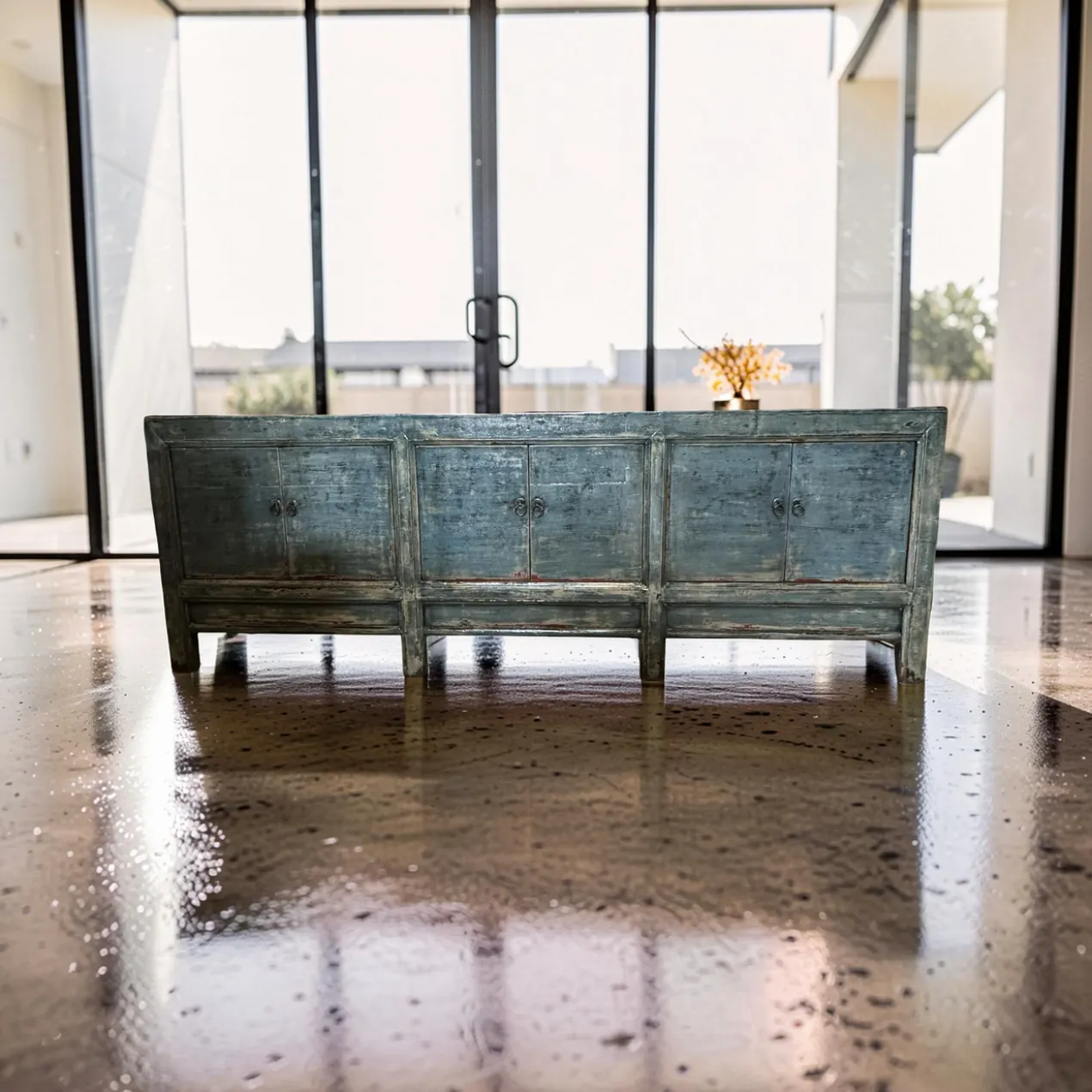 Dressoir 6 deurs blauw glans uniek lak