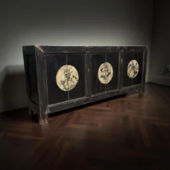 Dressoir 6dr zwart/beschilderd uniek