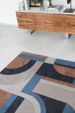 Ecorugs vloerkleed Module multicolor blauw/oranje 80x150 cm