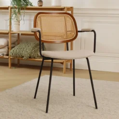 Eetkamerstoel Jolie rotan beige met armleuningen