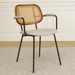 Eetkamerstoel Jolie rotan beige met armleuningen
