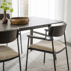 Eetkamerstoel Maymont - met armleuningen Donkerbruin met beige zitting