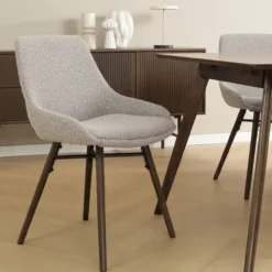 Eetkamerstoel Nena-Isa bouclé taupe - walnoot - set van 2