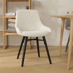 Eetkamerstoel Nena-Isa bouclé beige - zwart onderstel