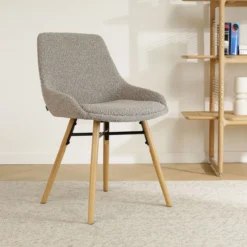 Eetkamerstoel Nena-Isa bouclé taupe - naturel onderstel