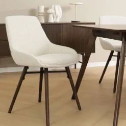Eetkamerstoel Nena-Isa bouclé beige - walnoot - set van 2