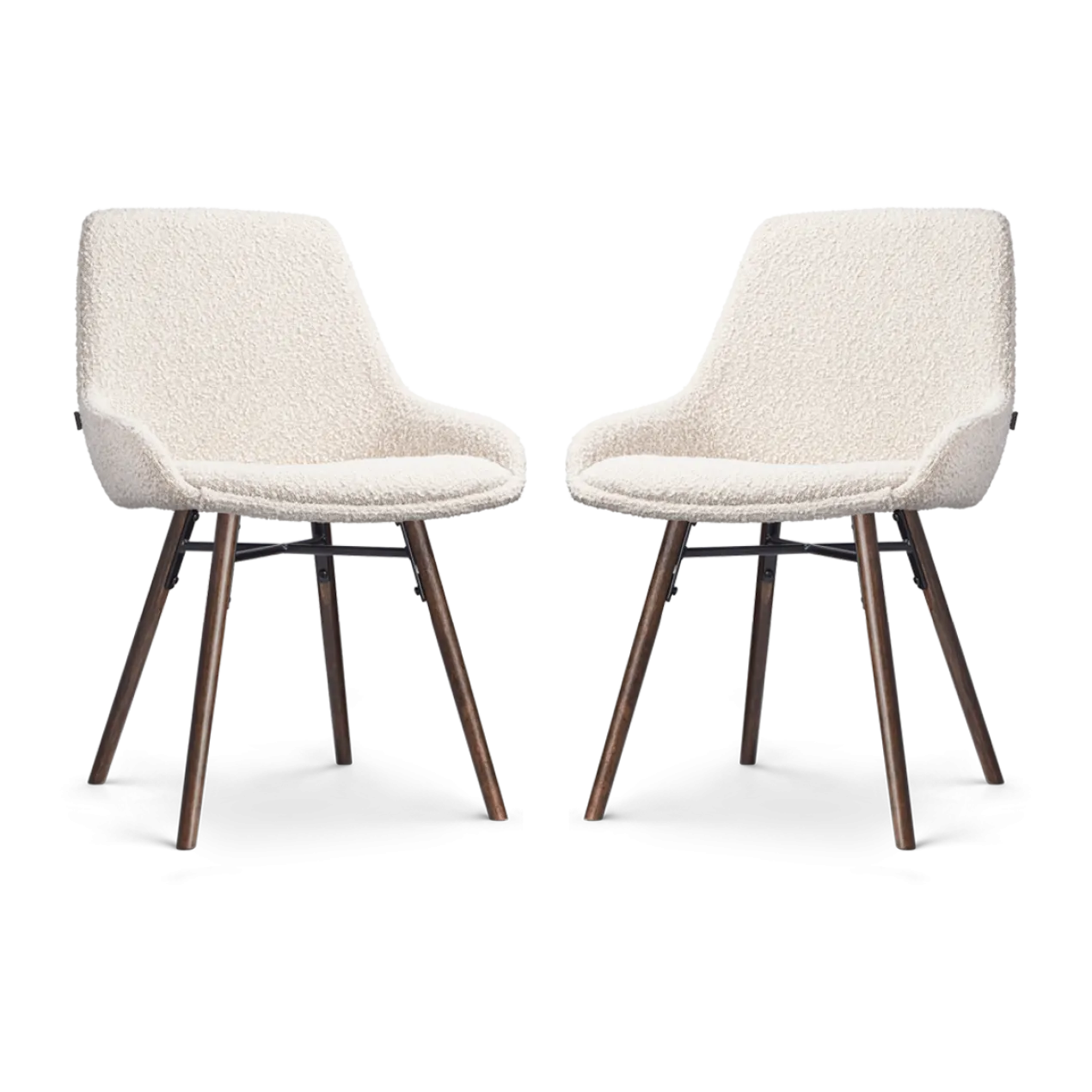 Eetkamerstoel Nena-Isa bouclé beige - walnoot - set van 2