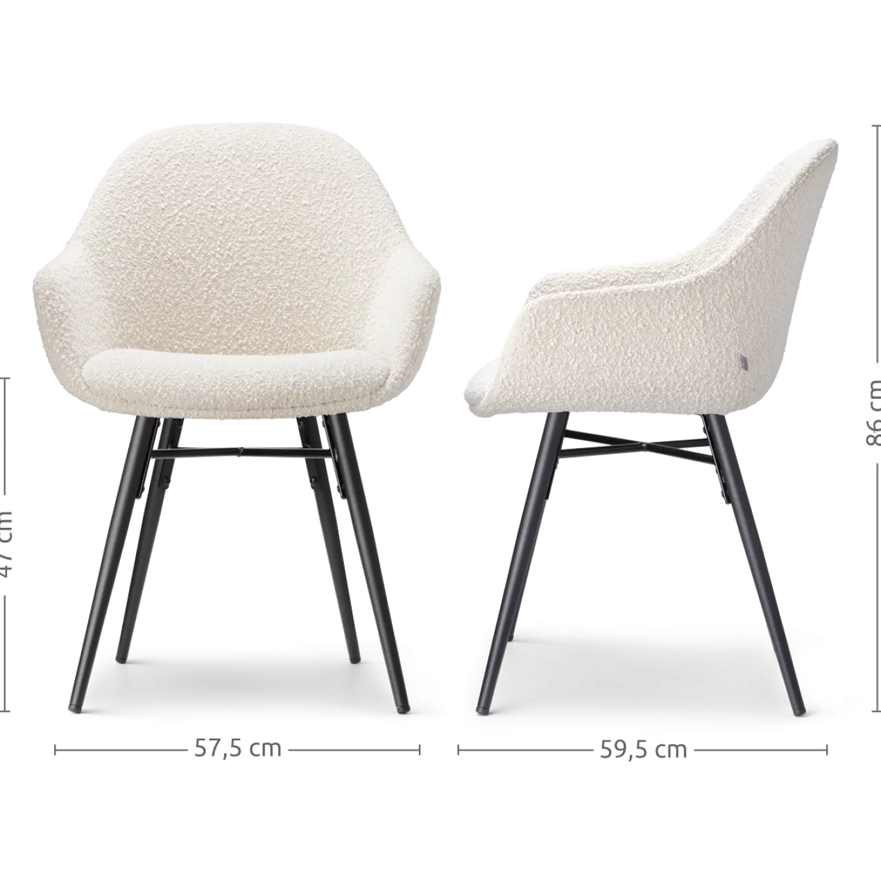 Eetkamerstoel Nena-Mae bouclé beige - zwart onderstel