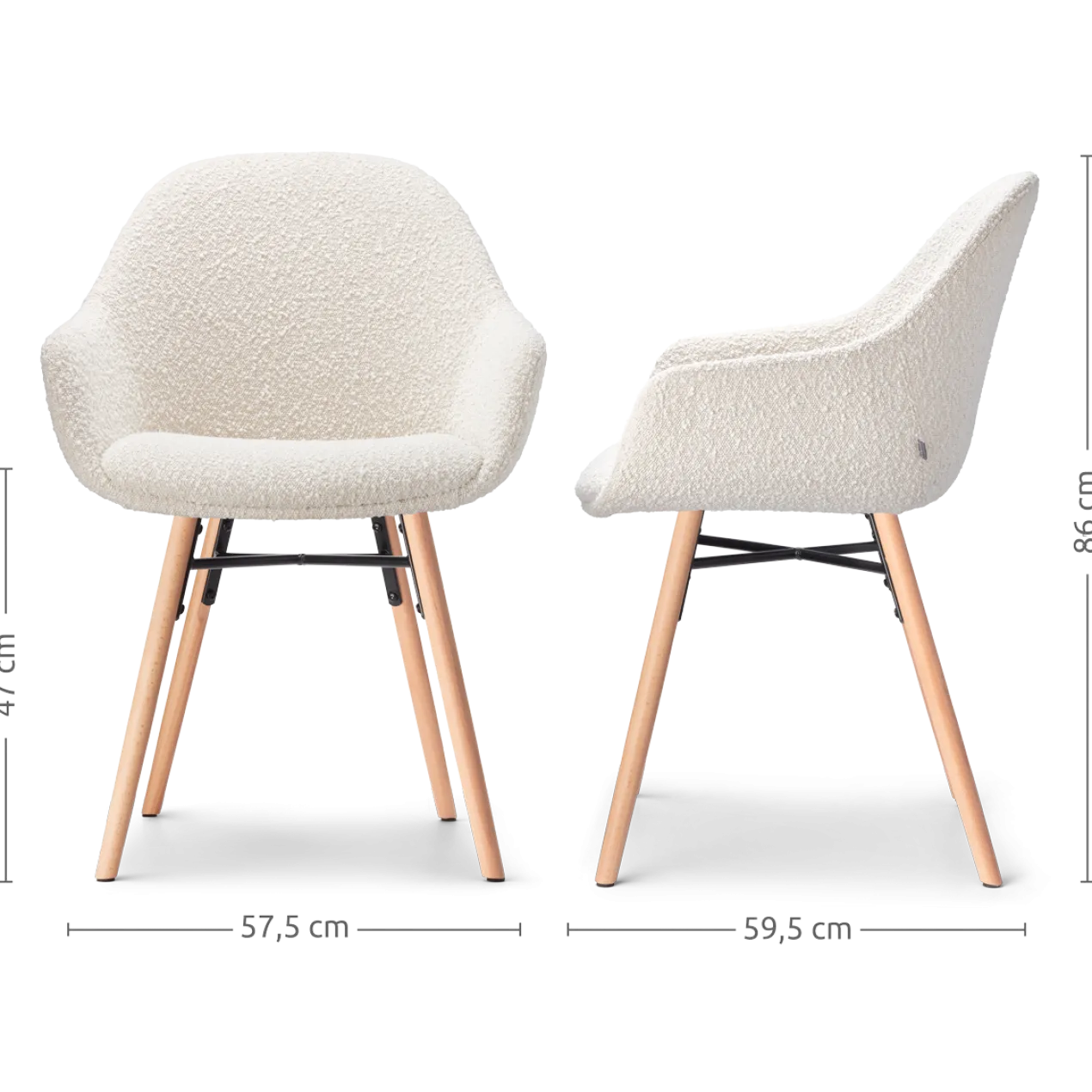 Eetkamerstoel Nena-Mae bouclé beige - naturel onderstel
