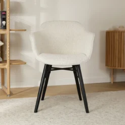 Eetkamerstoel Nena-Mare bouclé beige - zwart onderstel