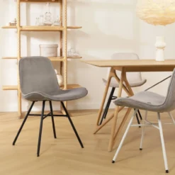 Eetkamerstoel Noa-Fé velvet grijs - zwart onderstel