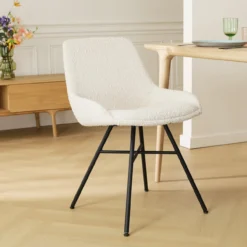 Eetkamerstoel Noa-Isa bouclé beige - zwart onderstel