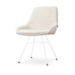 Eetkamerstoel Noa-Isa bouclé beige - wit onderstel