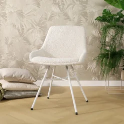 Eetkamerstoel Noa-Isa bouclé beige - wit onderstel