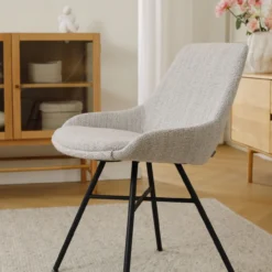 Eetkamerstoel Noa-Isa grijs beige gemêleerd zwart onderstel