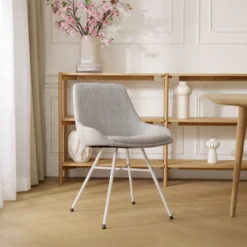 Eetkamerstoel Noa-Isa grijs beige gemêleerd - wit onderstel