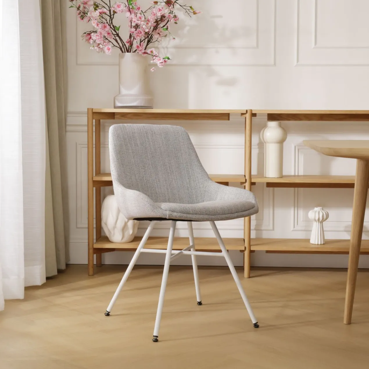 Eetkamerstoel Noa-Isa grijs beige gemêleerd - wit onderstel