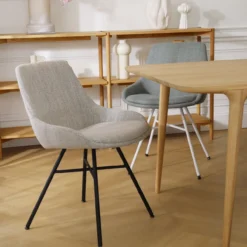 Eetkamerstoel Noa-Isa grijs beige gemêleerd - wit onderstel