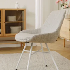 Eetkamerstoel Noa-Isa grijs beige gemêleerd - wit onderstel