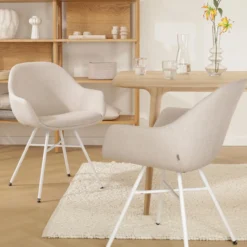Eetkamerstoel Noa-Mae beige - wit onderstel