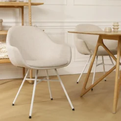 Eetkamerstoel Noa-Mae beige - wit onderstel