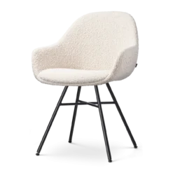Eetkamerstoel Noa-Mae bouclé beige - zwart onderstel