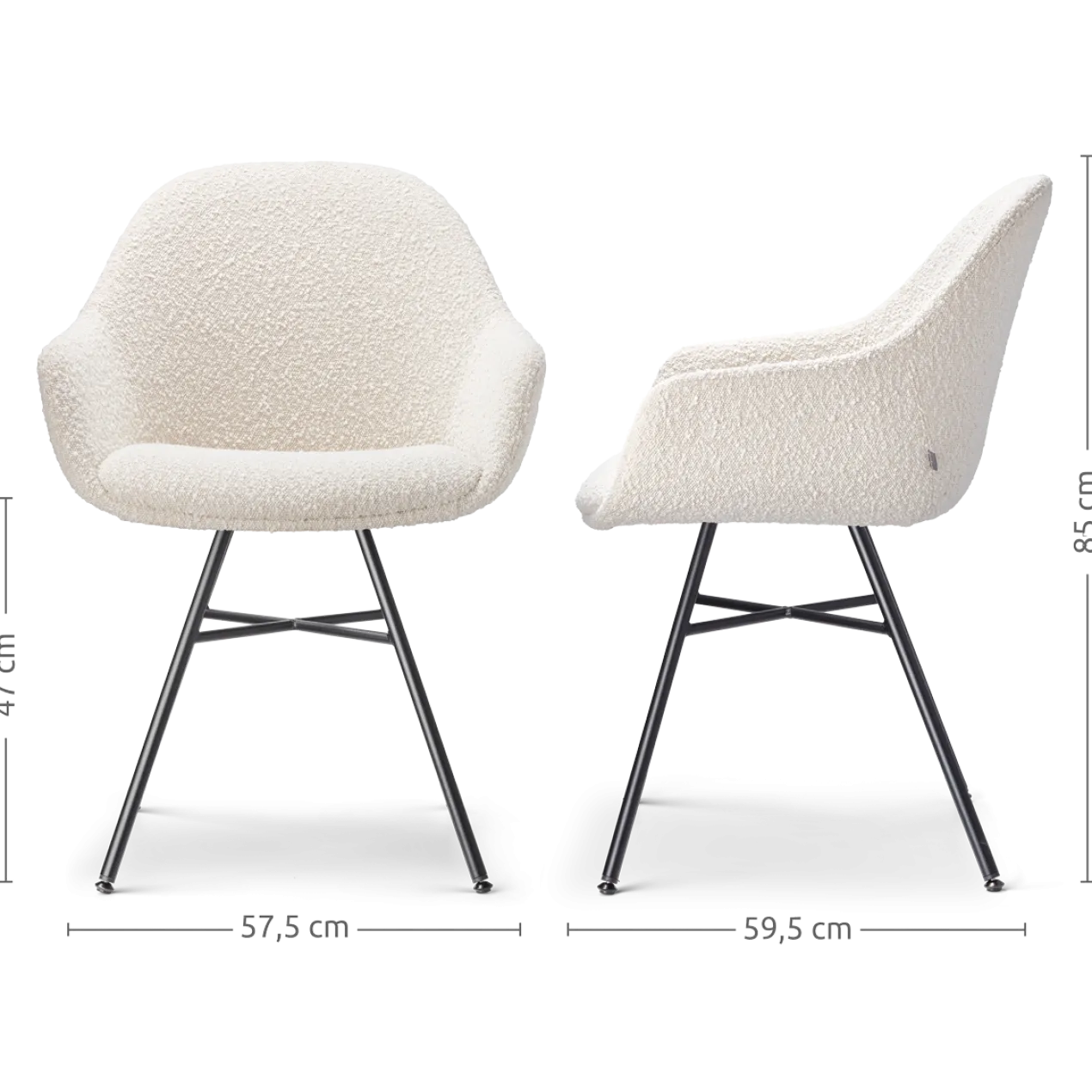 Eetkamerstoel Noa-Mae bouclé beige - zwart onderstel