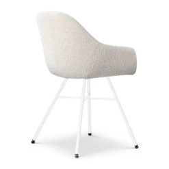 Eetkamerstoel Noa-Mae bouclé beige - wit onderstel