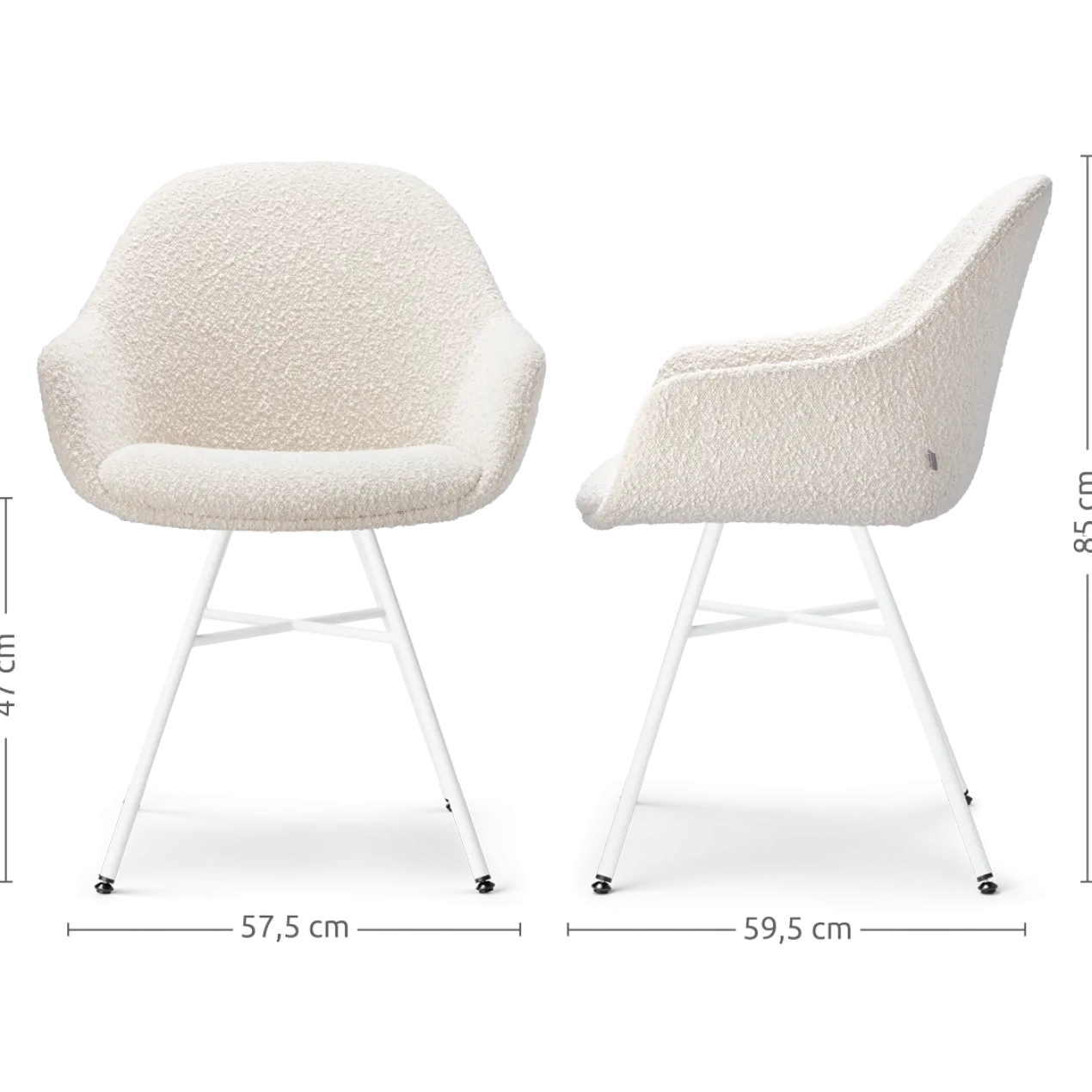 Eetkamerstoel Noa-Mae bouclé beige - wit onderstel