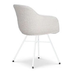 Eetkamerstoel Noa-Mare bouclé beige - wit onderstel