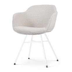 Eetkamerstoel Noa-Mare bouclé beige - wit onderstel