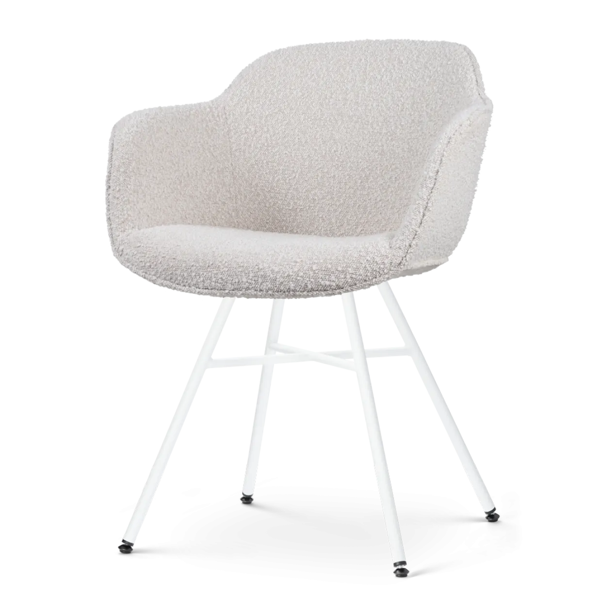 Eetkamerstoel Noa-Mare bouclé beige - wit onderstel